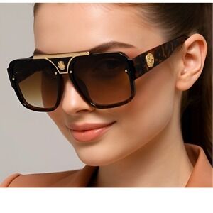 Fashion Women Sunglasses Hip Hop Brown Lens Square Retro Designer UV400 Protect